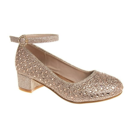 Badgley Mischka Girls Block Heel Dress Shoes - Rose/Gold, Size: 5