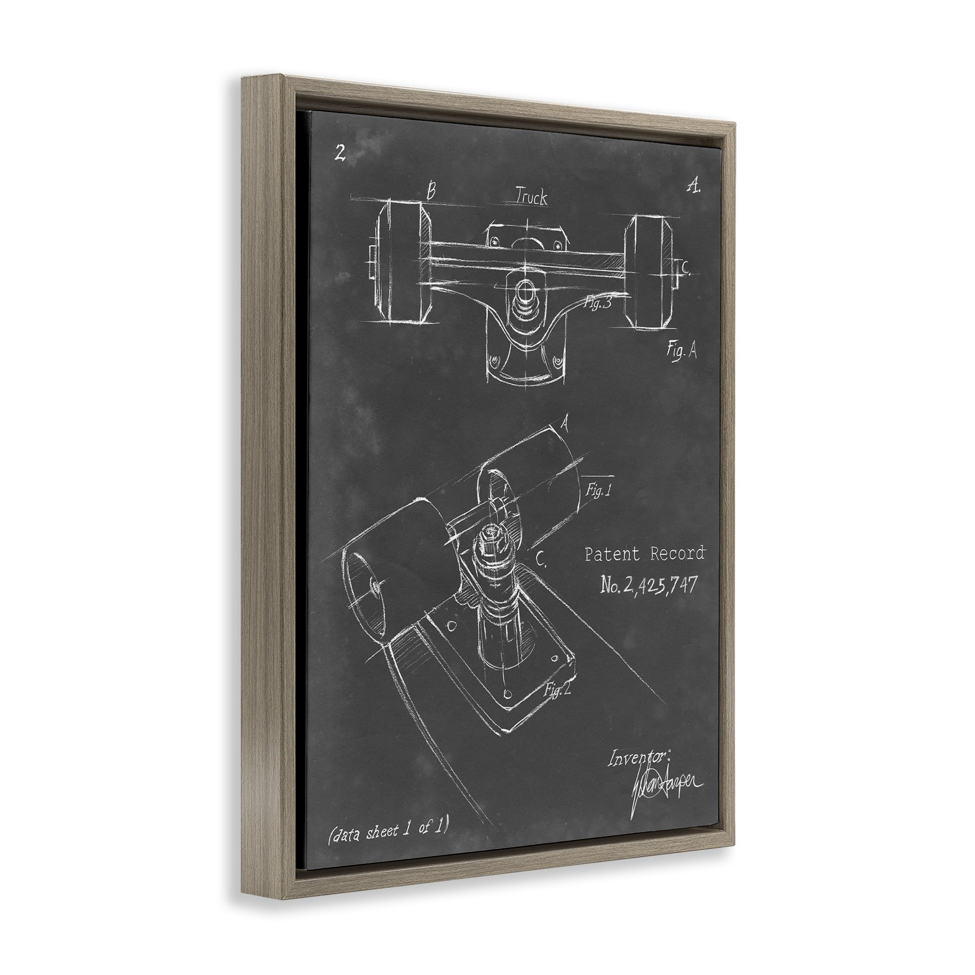 Stupell Industries Skateboard Truck Blueprint Sports Painting Brown Floater Framed Art Print Wall Art, 25 x 31