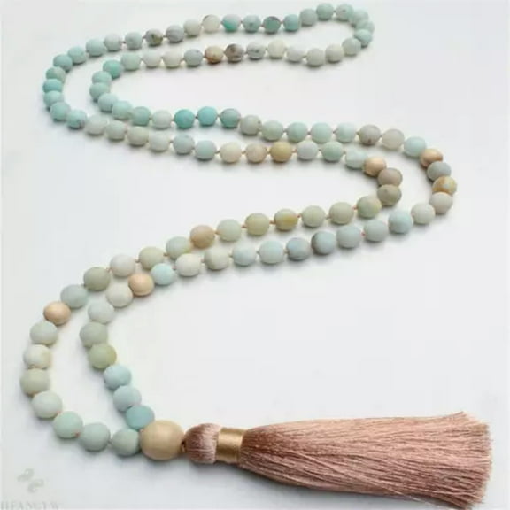 K-KED 8mm Matte Amazonite Gems 108 Beads mala knot Tassel Necklace Spiritua Classic