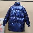 thumbnail image 5 of IROINNID Women's Short Puffer Coat Stand Collar Solid Color Long Sleeve Outerwear Winter Zipper Coat Long Jackets Pocket Coats, Blue, 5 of 5