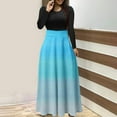thumbnail image 2 of Robe Décontractée pour Femmes Robe Décontractée pour Femmes Imprimée à Col Rond à Manches Longues Patchwork Évasée Fluide Robe Longue Maxi Robe Maxi Grande Taille P-74 Bleu Ciel P, 2 of 5