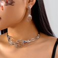 thumbnail image 3 of Faty-T Silver Plated Skeleton Hand 2‑Piece Jewelry Set, Articulated Bone Choker Necklace & Matching Skeleton Hand Dangle Earring Kit for Women, Spooky Gothic Statement Costume Jewelry for Halloween, 3 of 6