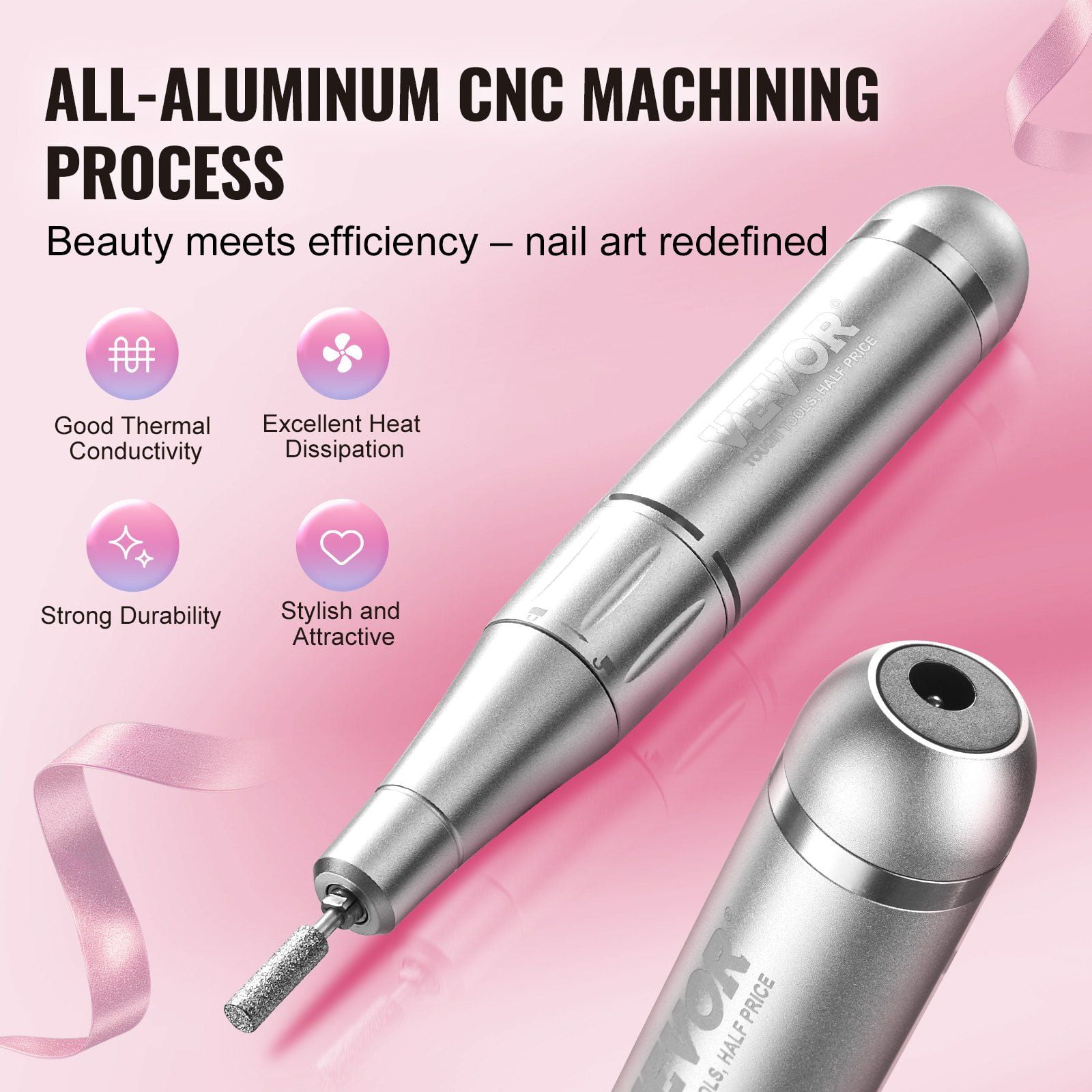 Electric Rechargeable Nail Drill 35000RPM Portable Cordless Nail File Machine with LCD Display 6 Bits 50 Sanding Bands for Manicure Pedicure