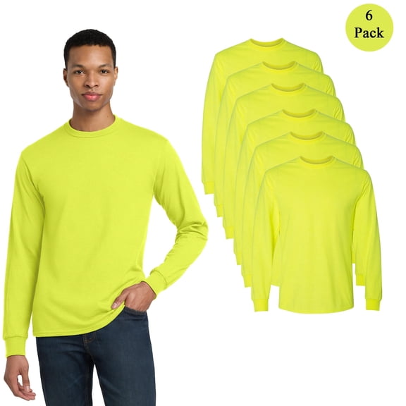 Gildan Hi Vis DryBlend Long Sleeve T-Shirt for Men, Rib Collar Safety Green Work Tee, 6-Pack, S