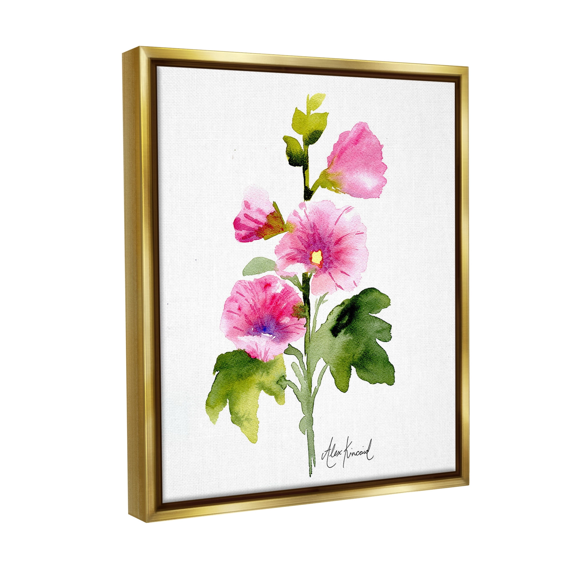 Stupell Industries Pink Watercolor Blossoms Botanical & Floral Painting Gold Floater Framed Canvas Art Print Wall Art, 17 x 21