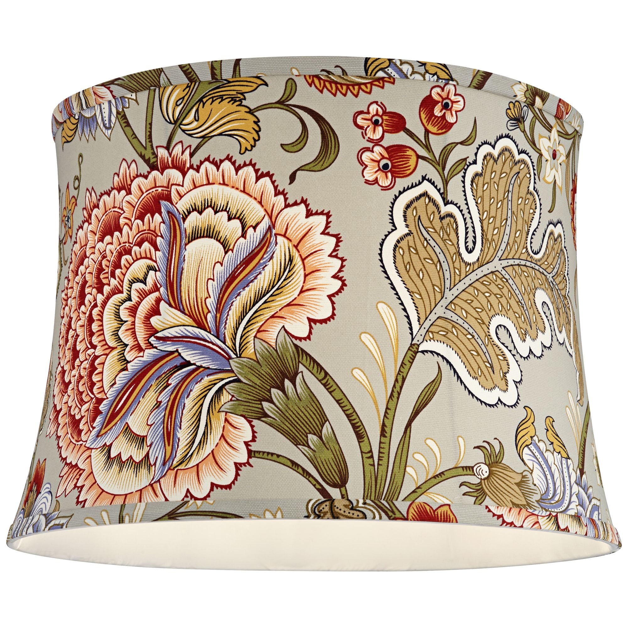 Springcrest Sage Green with Flower Print Medium Drum Lamp Shade 14" Top x 16" Bottom x 11.5" High (Spider) Replacement with Harp and Finial