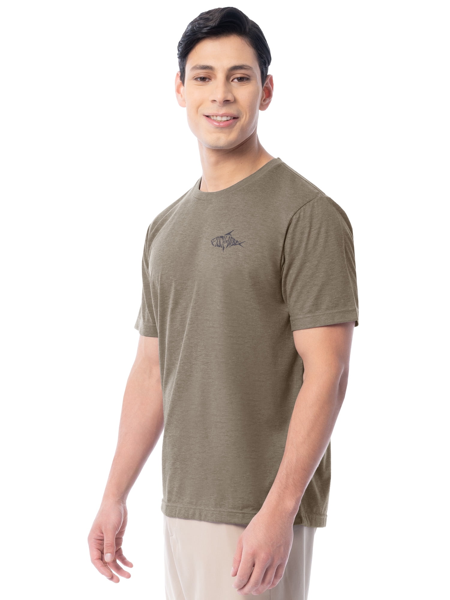 Fish N Vibe Men's Short Sleeve Fishing Performance Outdoor Graphic T-Shirt, Walnut, S