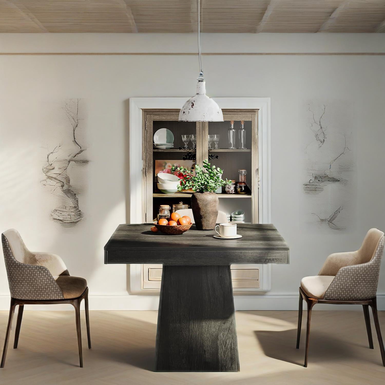 Dining Table, Rustic Farmhouse Square Kitchen Table for 4, 31.5 in L x 31.5 in W x 29.53 in H, Gray Wood Grain
