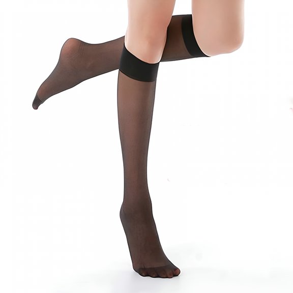 TELOLY Socks for Women's Sheer Knee Highs Pantyhose With Reinforced Toe 20D Nylon Stockings for Women Black, One Size