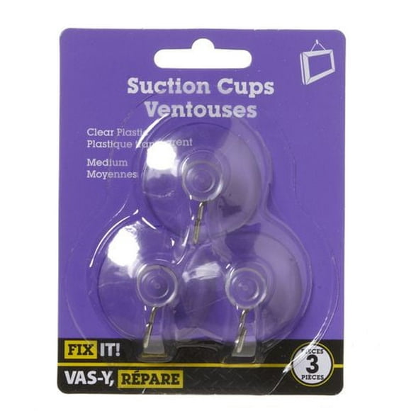 Ventouse moyenne 3 pièces Les ventouses sont conçues pour les surfaces non poreuses et lisses. Elles se fixent facilement sur du verre, des carreaux de céramique, de la porcelaine émaillée et de la fibre de verre.
