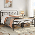 thumbnail image 1 of Yaheetech Vintage Metal Platform Bed with Diamond Pattern Headboard, Queen, Black, 1 of 9