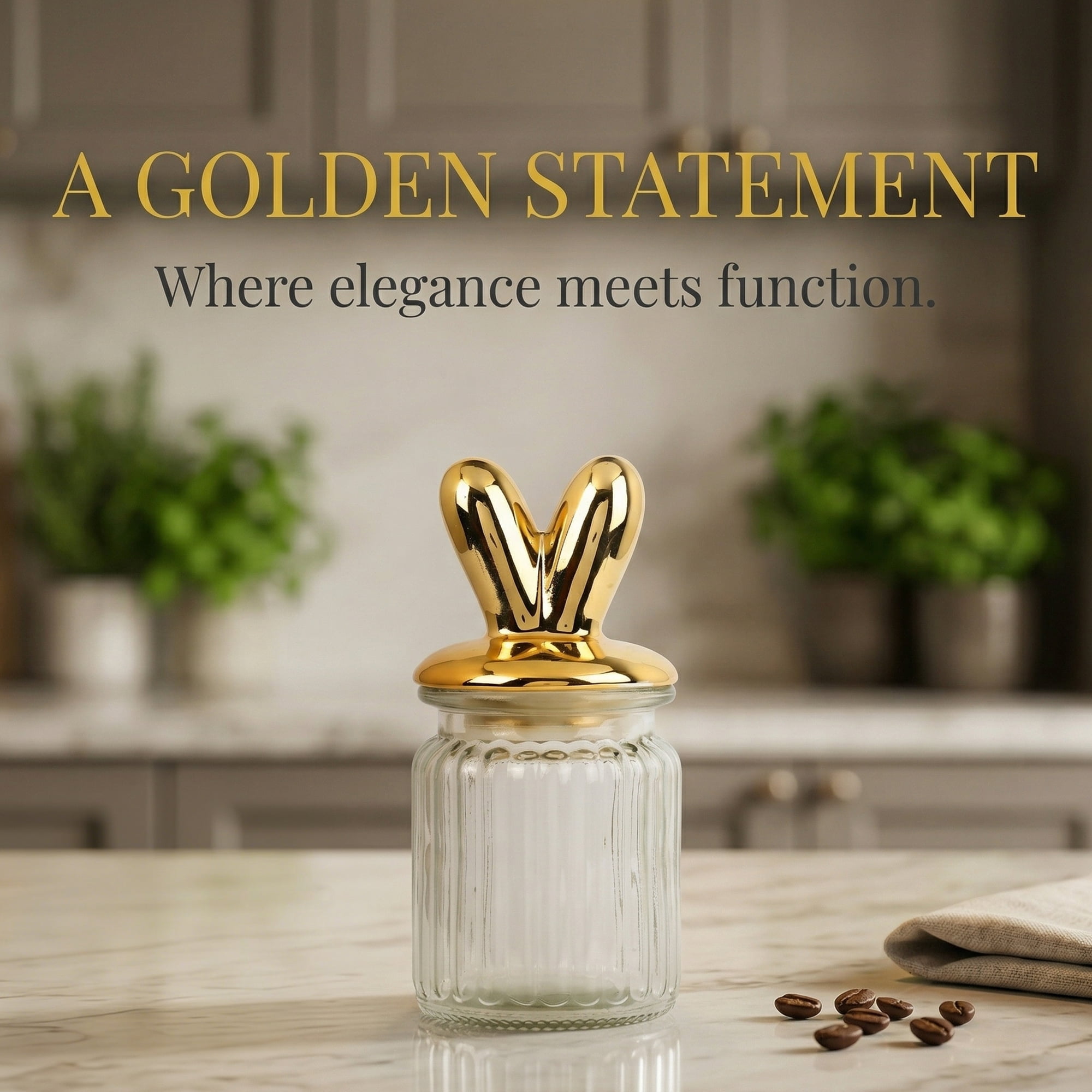 Unique Bargains Decorative Glass Jar With Lid Golden Rabbit Ears 3" x 3" x 5.5"