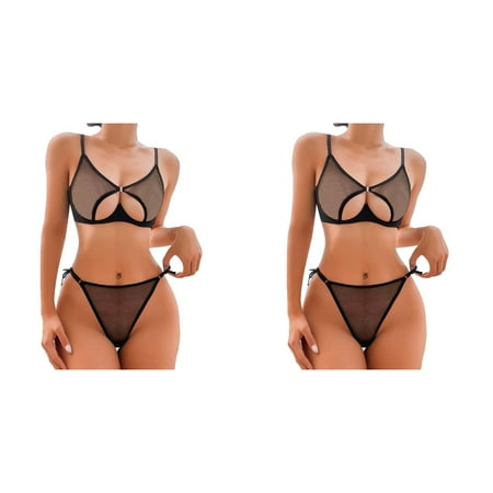 2 Pack Women Plus Size Underwire Lingerie Set 2 Piece Underwear Bowknot Lace Lingerie Underwear Sleepwear Steel Ring Pajamas Garter Lingerie Set Mesh Cut Out Thong Lingerie Set Bridal Bustier Peig