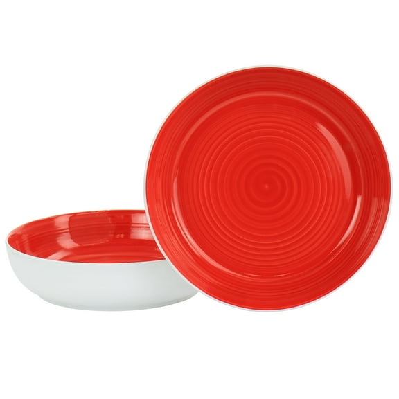 Gibson Home Crenshaw 2-Piece Stoneware Dinner Bowl Set, 8-1/2", Red/White