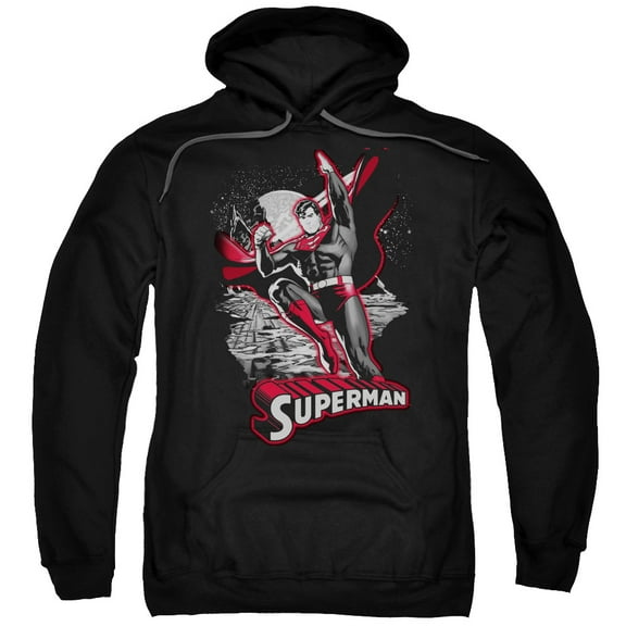 JLA Justice League Superman Red &Amp; Gray Adult Pullover Hoodie Sweatshirt Black