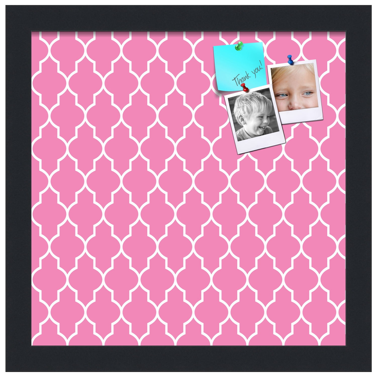 PinPix 12x12 Custom Cork Bulletin Board Quatrefoil Pink Poster Board Has a Fabric Style Canvas Finish, Framed in Quatrefoil Pink, by ArtToFrames (PinPix-283)