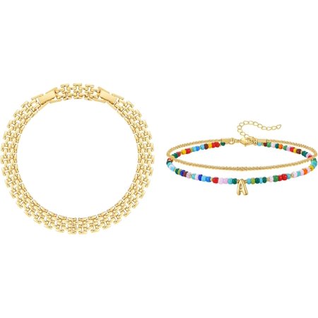 Gold Ankle Bracelet Link with Initial Ankle Bracelet A