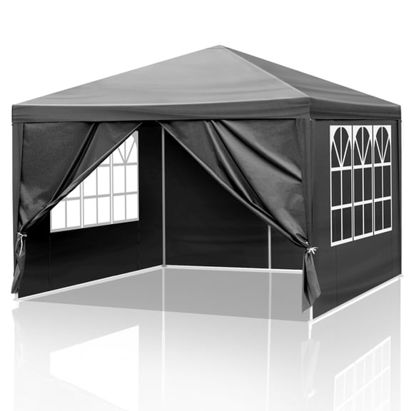 Alvantor Black 10x10 ft Outdoor Pop Up Canopy Tent Waterproof PE Easy Setup Event Gazebo with Powder-Coated Steel Frame for Wedding BBQ