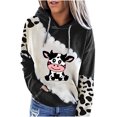 thumbnail image 3 of DDAPJ pyju Cute Cow Print Sweatshirt for Women, Long Sleeve Drawstring Hoodie Pullover Teen Girls Funny Graphic Hooded Tops with Kangaroo Pocket, 3 of 5