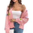 thumbnail image 3 of Women'S Cropped Cardigan Sweaters Boho Crochet Floral Embroidery Oversized Open Front Knit Sweater Outwear Pink XL, 3 of 9