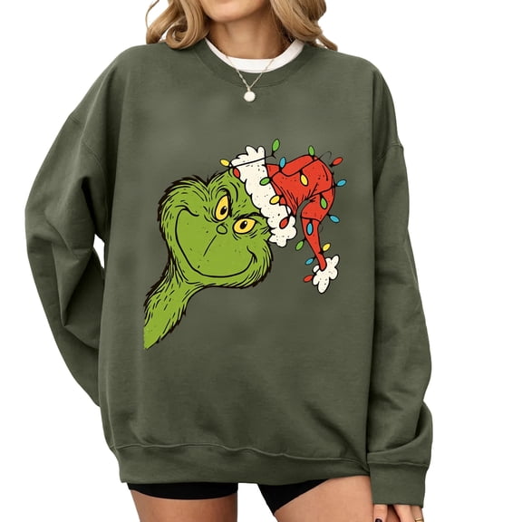 AQOCRITIK Christmas Sweatshirts for Women Christmas-themed fun patterns Pullover Sweatshirts Holiday Vacation Graphic Tees Tops Winter Outfit
