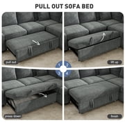 BedLuxury 106 Modular Sectional Sofa Bed with Pull Out Bed, Large Storage & USB Charging, Modern Sleeper Couch for Living Room, Corduroy Gray