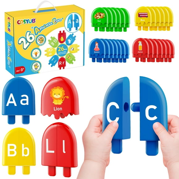 Alphabet Learning Toys Ice Cream ABC Letter Matching Toy Preschool Educational Montessori Toy Smart Color Sorting Kids Christmas Gift for Boys Girls Age 2 3 4 5+