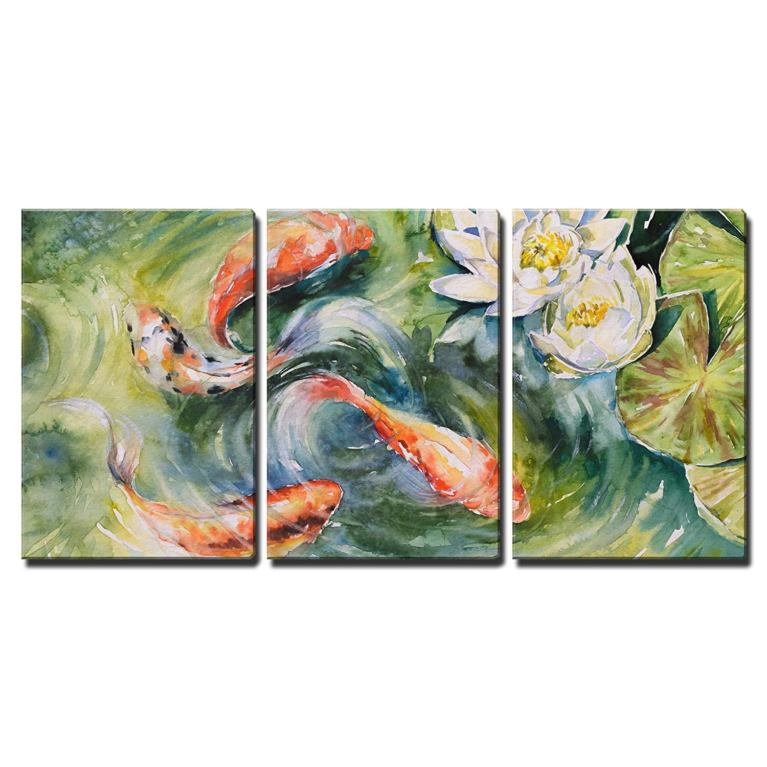 Wall26 Koi Pond And Lotus Flowers Canvas Art Wall Decor 16 X24 X3 Panels Walmart Com Walmart Com