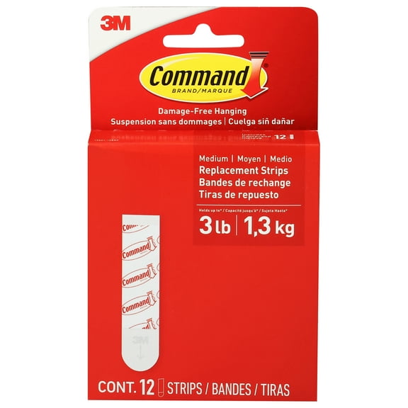 Command Medium Refill Strips 12/Pkg-White