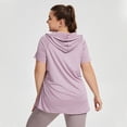 thumbnail image 4 of Hooded Workout Top for Women, Short Sleeve, Plus Size, Sun Protection, Breathable Polyester, Loose Fit, Black, 4 of 7