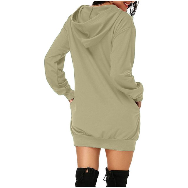 WILLBEST Sudadera Deportiva Para Mujer, Vestido de Navidad, Vestido de Noche Para Mujer, Sudadera Navideña de Moda Con Capucha y Bolsillo Tipo Bolso, Sudadera Estampada Con Capucha, Falda de Moda