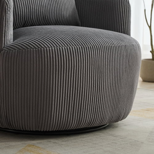 BSHTI 34.25" Wide Upholstered Corduroy 360°Swivel Barrel Soft Accent Chair with Pillow,Circular Reading Armchair for Living Room,Bedroom,Office,Lounge,Charcoal