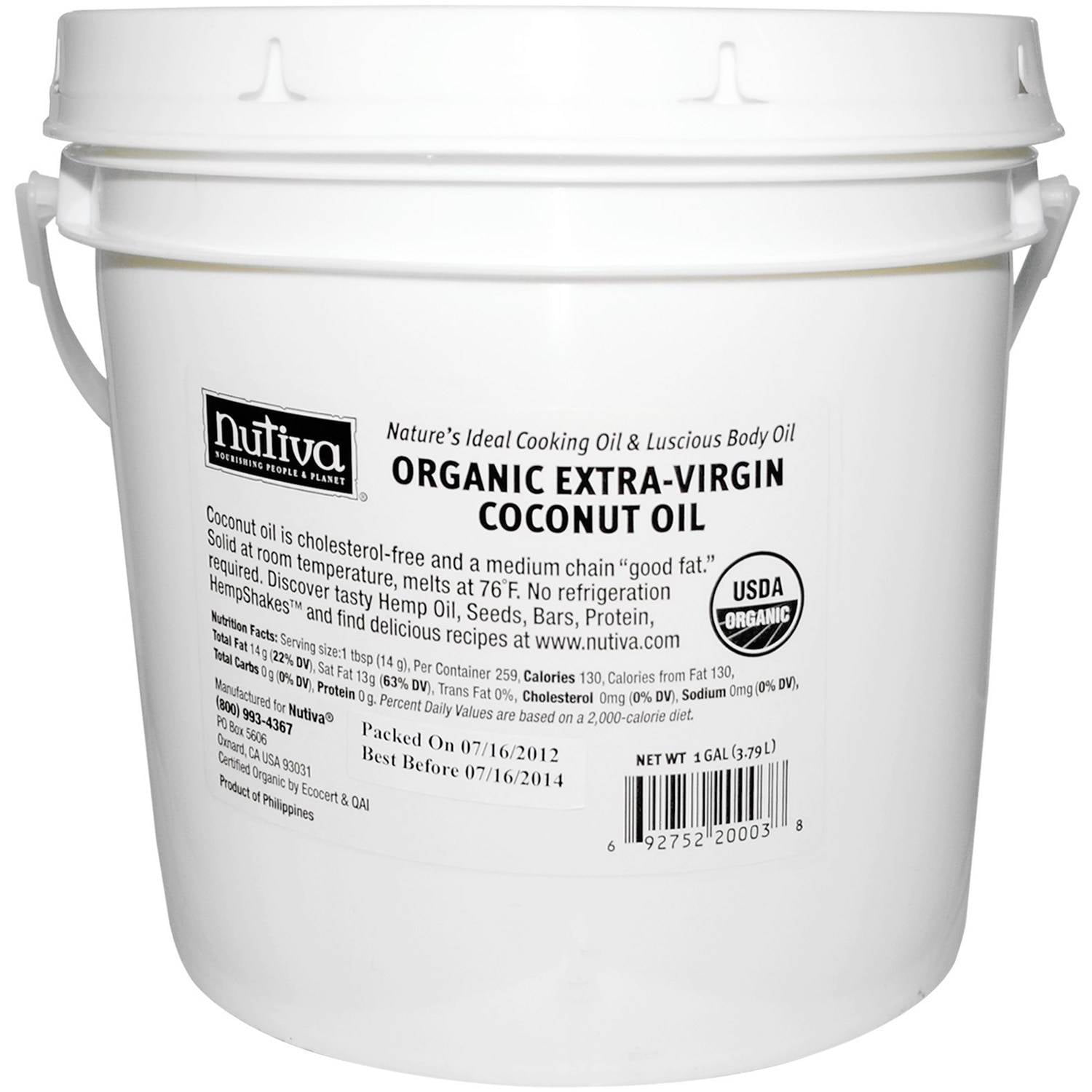 Nutiva Organic Extra-Virgin Coconut Oil, 1 gal