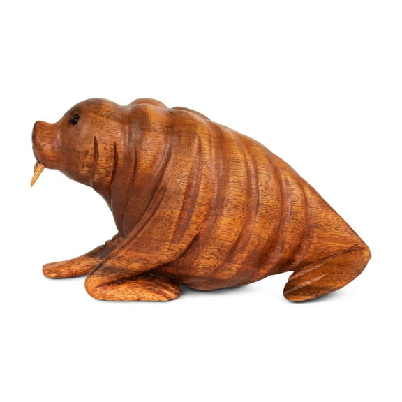 Wood Walrus Figurine – Hand Carved Sea Animal Sculpture, Coastal Cabin Decor Size: 6" wide x 3" tall x 2" deep
