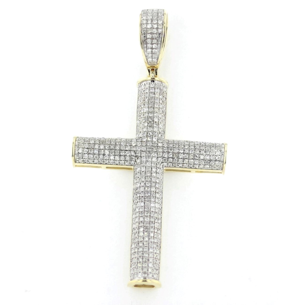 10K Gold Cross Pendant Diamond Iced Out Domed Mens Charm 52mm Tall 1 ...