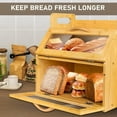 thumbnail image 5 of Extra Large Bread Box, Double Layer Bread Box for Homemade Bread, Bamboo Wooden Bread Storage Container with Tool Holder & Handles & Window, Assembly Required(14.9" x 11" x 15.3") Natural, 5 of 7