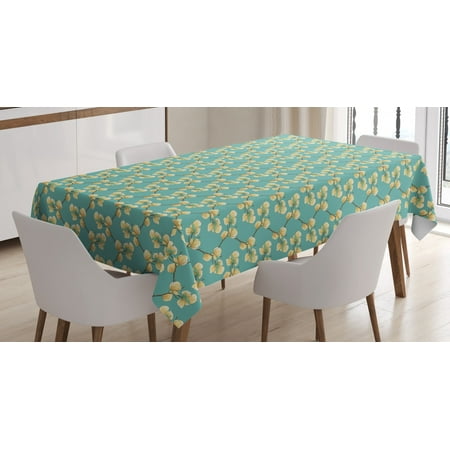 

Magnolia Tablecloth Sprouting Flower Twigs forming Chevron Zig Zag Pattern Rectangular Table Cover for Dining Room Kitchen 60 X 84 Inches Pale Sea Green Yellow and Dark Taupe by Ambesonne