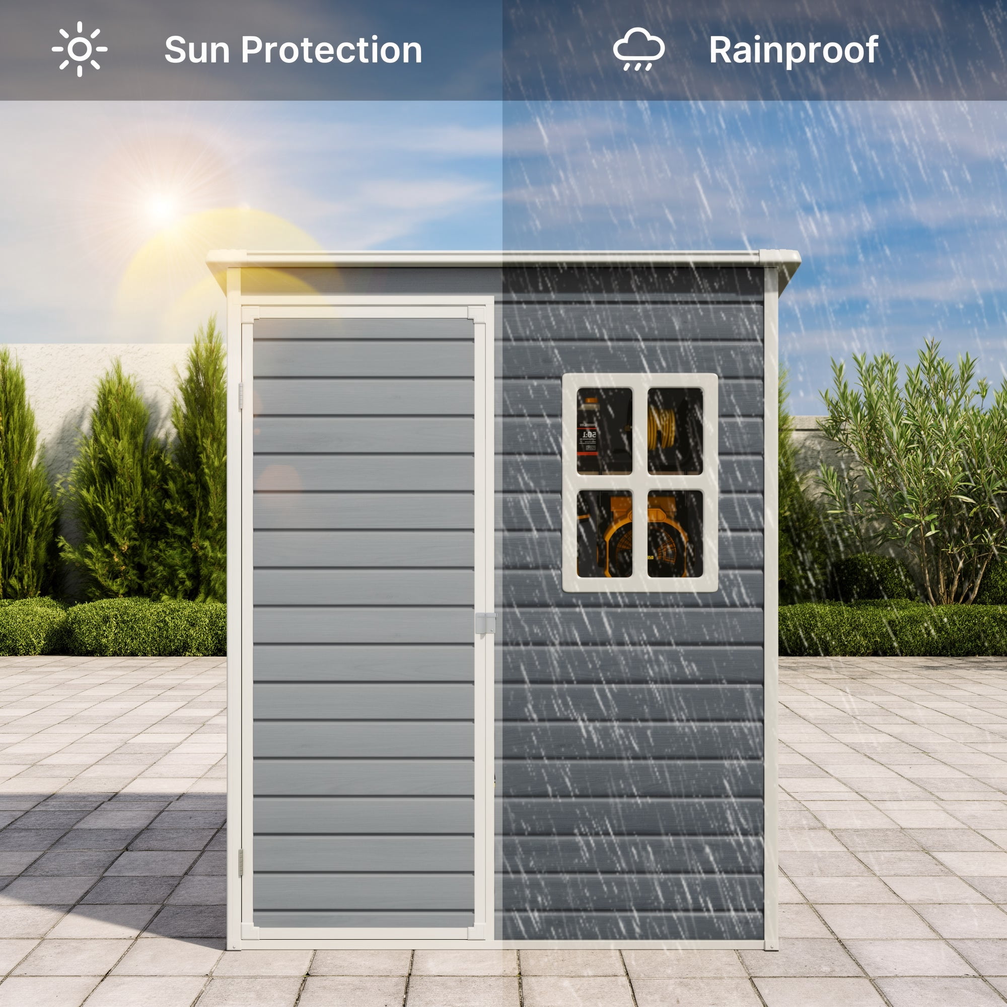 5 x 3 Ft Outdoor Storage Shed with Lockable Door, Weatherproof Resin Garden Shed with Floor & Ventilation for Patio, Lawn, Gray
