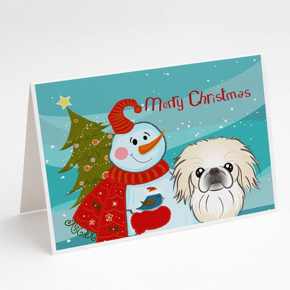 Snowman with Pekingese Greeting Cards and Envelopes Pack of 8