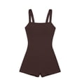 thumbnail image 4 of Pounoo Workout Sets for Women Ribbed Halter Neck Square Neck Bodysuit with High Waist Shorts Casual Gym Running Beach Matching Outfits, 4 of 5