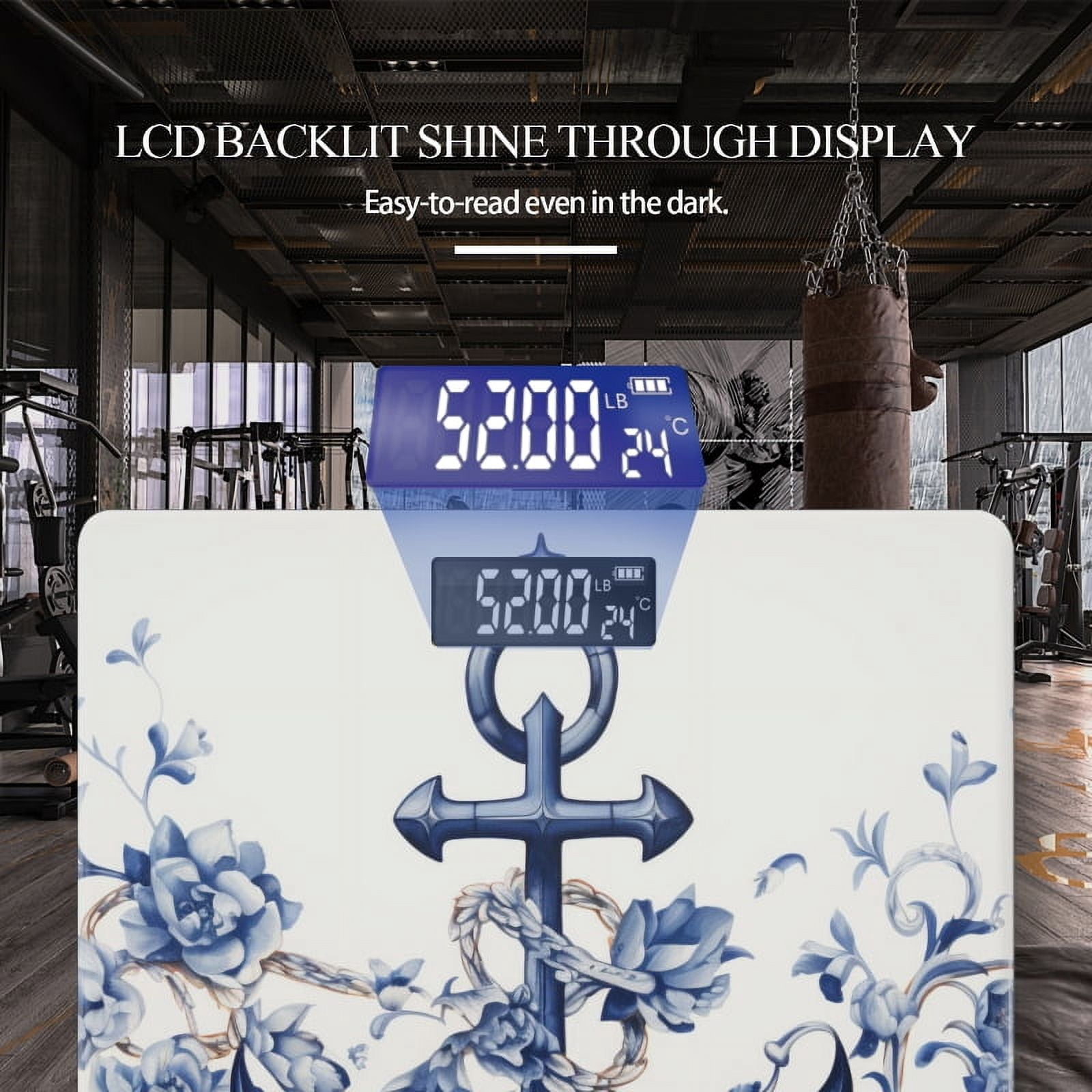 High Precision Body Weight Scale Smart Bathroom Scales with Large LCD Display(400lbs),Decorative for Bedroom-Anchor Surrounded By Blue Floral