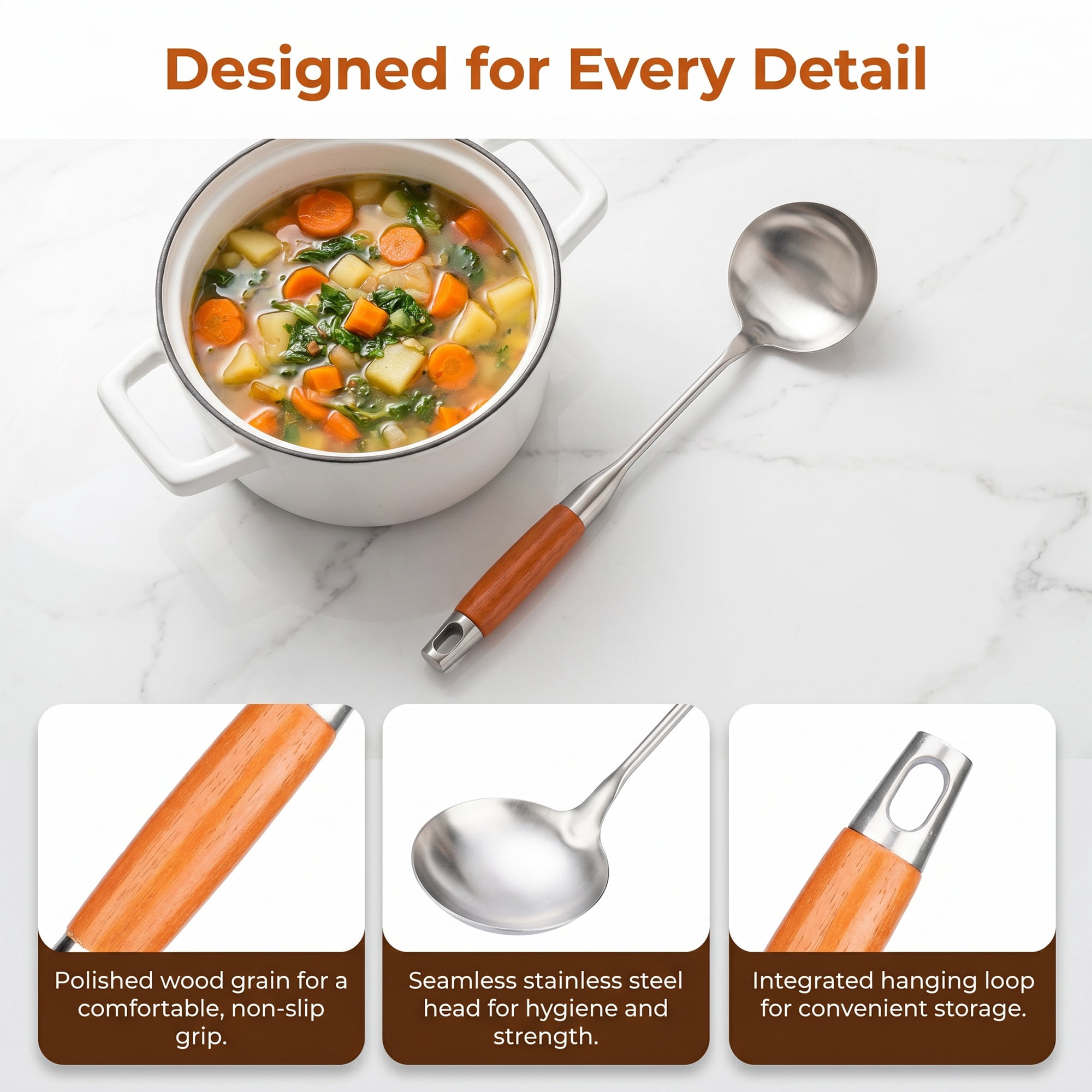 Unique Bargains Essential Stainless Steel Cooking Utensil Set for Cooking Brown C 3pcs