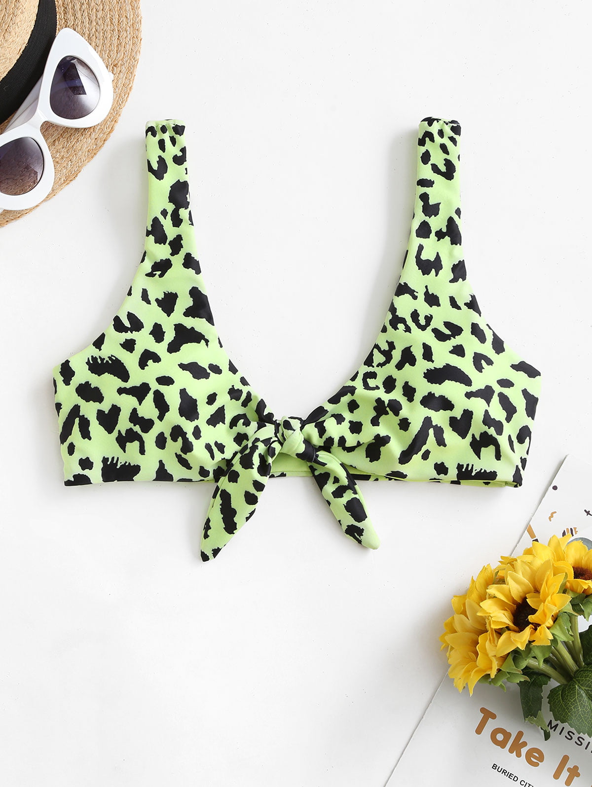 ZAFUL Leopard Knot Bikini Top Tea Green M - Walmart.com