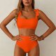thumbnail image 4 of Trajes de baño para mujer, traje de baño de bikini de tirantes sin espalda de color liso para mujer, conjunto de bikini con bloques de color y hombros descubiertos, trajes de baño para mujer, trajes d, 4 of 5