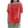 thumbnail image 2 of Lydiaunistar Womens Plus Size Spring Tops Embroidered Short Sleeve Blouse Round Neck Loose Casual Summer Fall Fashion Top Red, 2 of 3