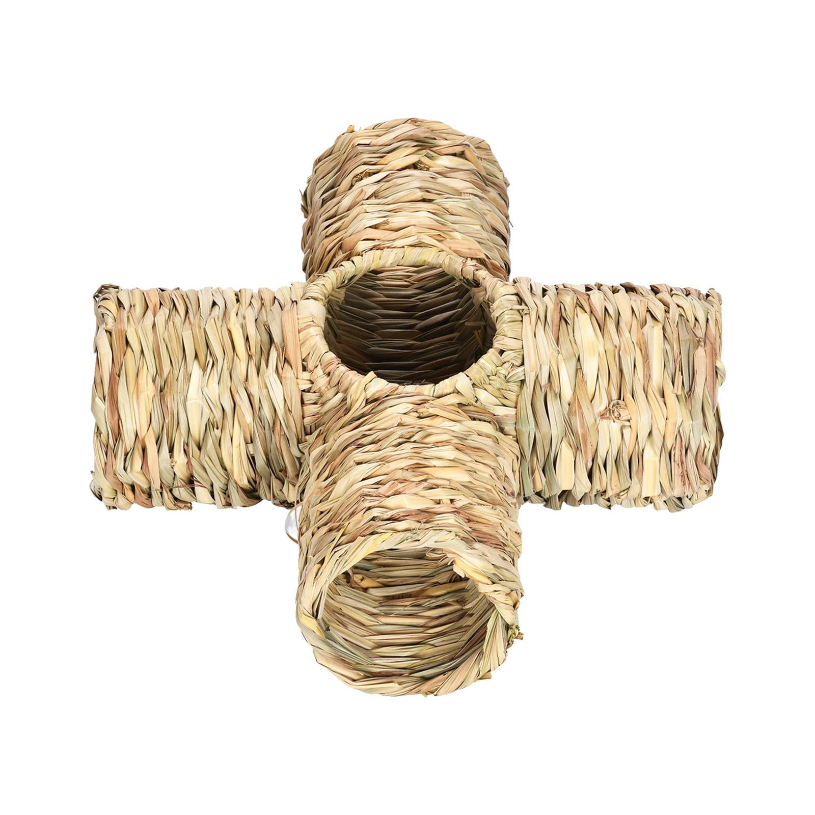 Hamster Grass Tunnel Straw House Hideaway Nest Bunny Toy Lightweight Interactive Toy Rabbit Tunnel Tube for Mice Chinchilla Gerbils Squirrel Four Ports