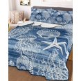 thumbnail image 3 of Quilts Twin-XL Size Bedding Set, Navy Blue Coastal Lightweight Quilted Comforter, Nautical Starfish Coral Jellyfish Shell Sea Soft Bedspread Coverlet with Pillow Covers for All Season, 68" x 98", 3 of 7