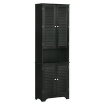 Bathroom Storage Cabinet, Tall Narrow Linen Tower with Doors & Adjustable Shelves - Freestanding Floor Cabinet, Black