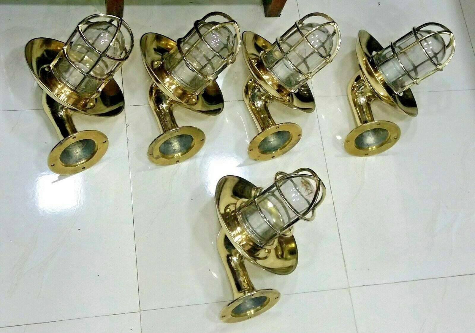 Vintage Brass Nautical Bulkhead Wall Sconce Light with Shade