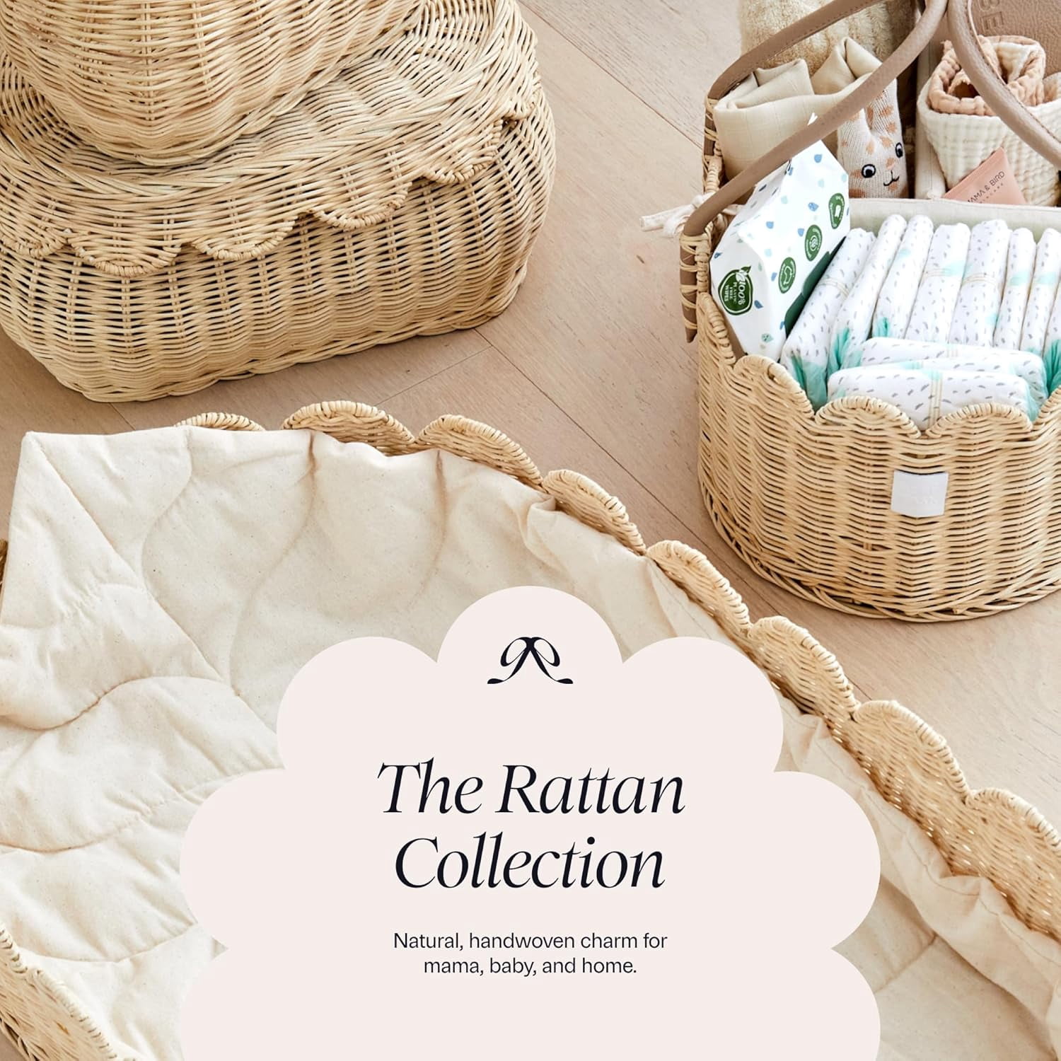 Premium  Diaper Caddy Organizer - Handmade Rattan Basket With Cotton Divider - Award-Winning & Luxury Diaper Caddy Basket - (SAVANNAH)